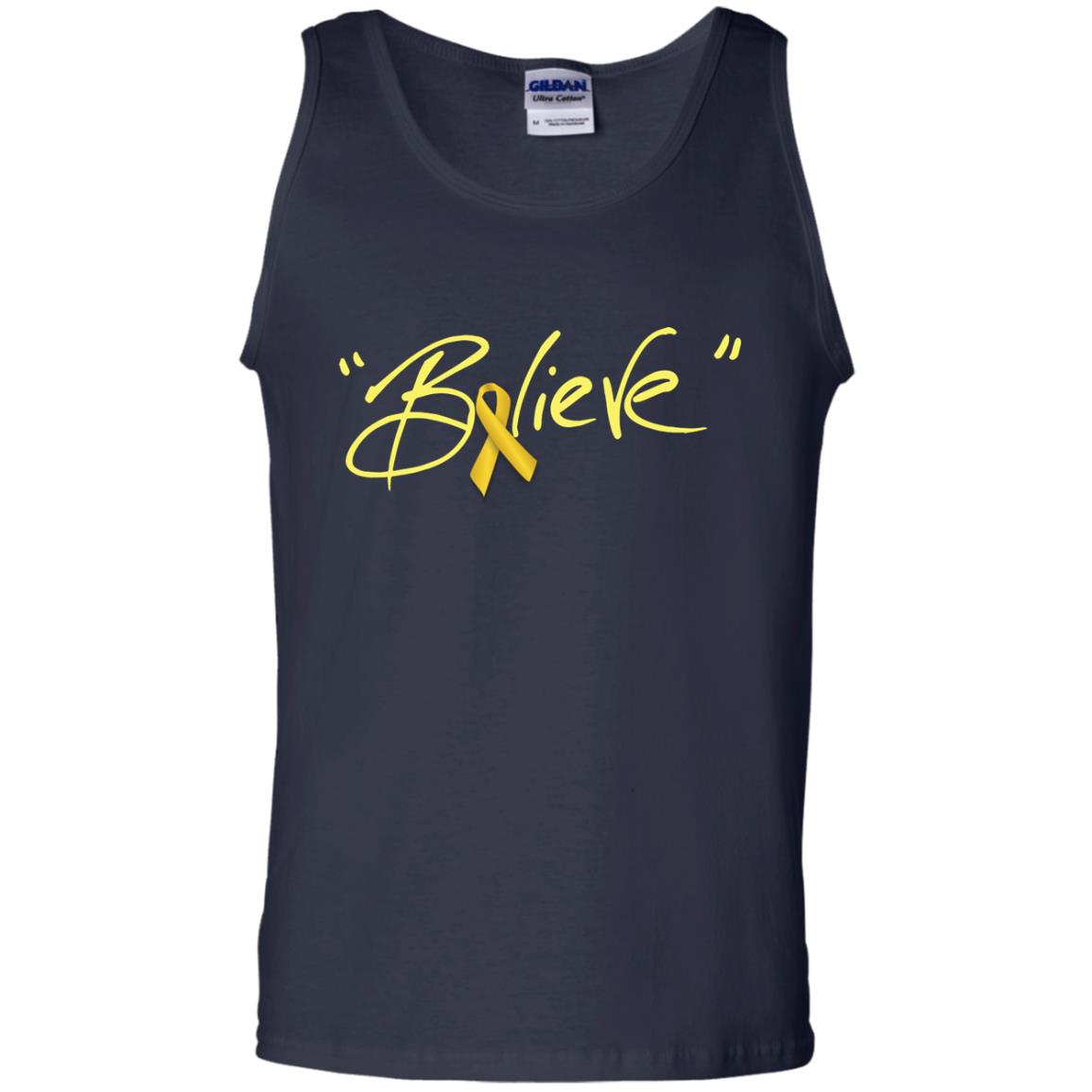 Childhood Cancer Awareness Shirt Gold Ribbon Believe Navy