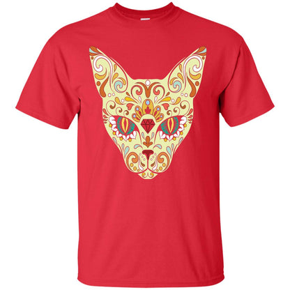 Cat Sugar Skull Design T-shirt Red