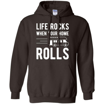 Camper Rv T-shirt Life Rocks When Your Home Roll Dark Chocolate
