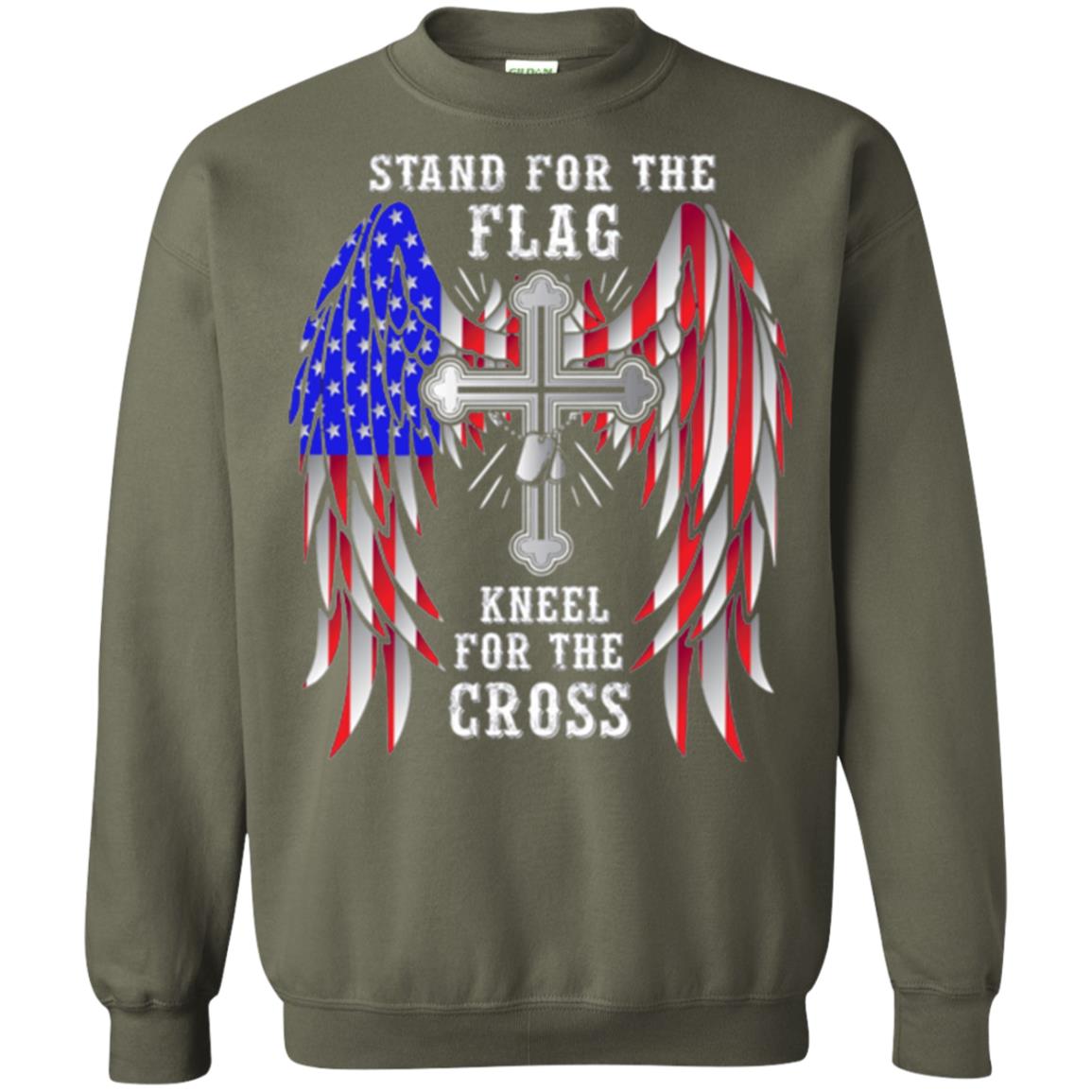 Christian T-shirt Stand For The Flag Kneel For The Cross Military Green