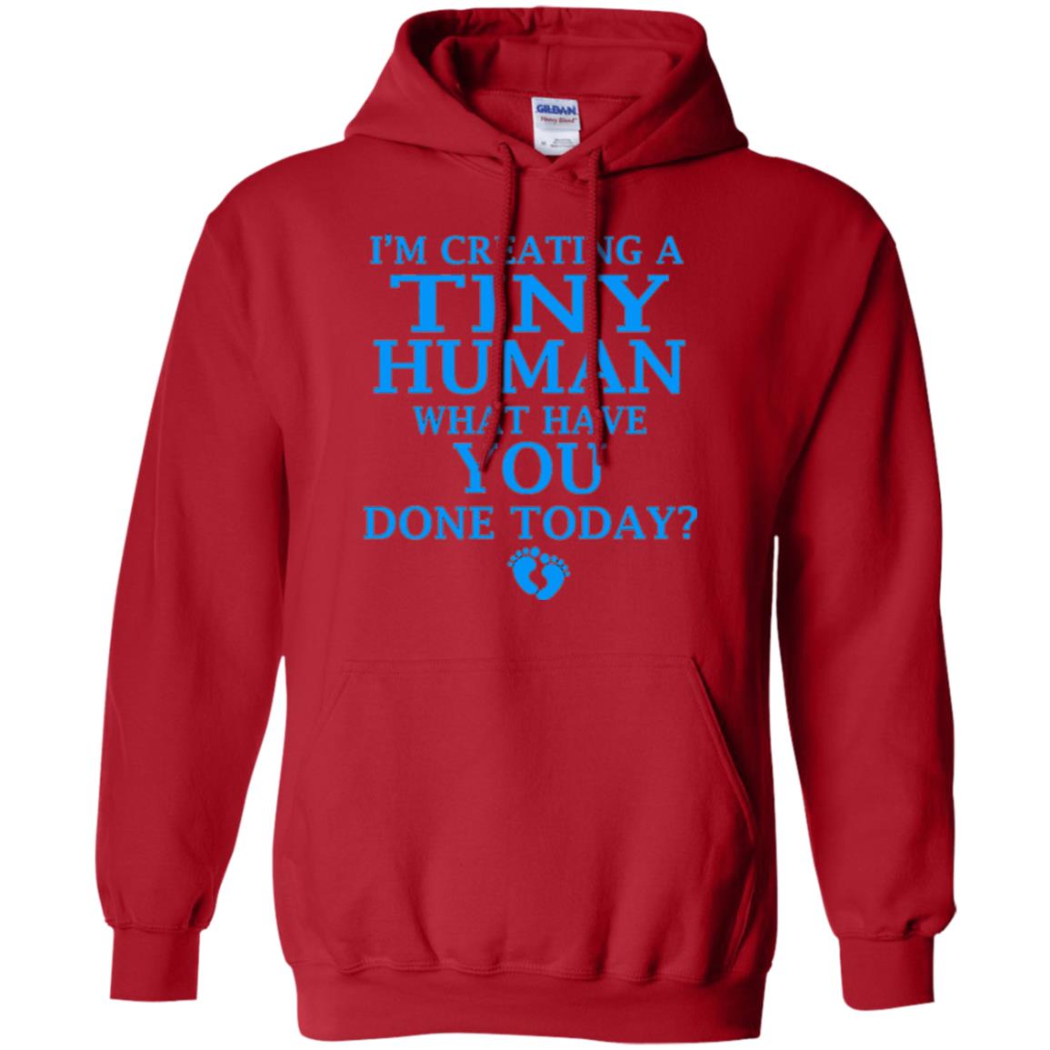 Funny Maternity Shirt Creating Tiny Human Blue Red