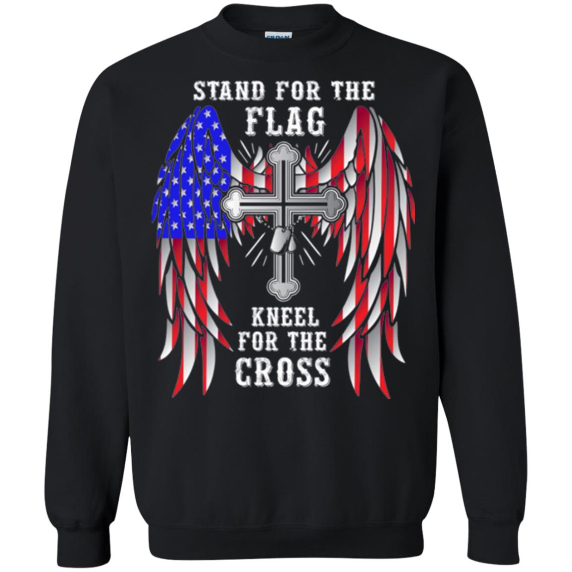 Christian T-shirt Stand For The Flag Kneel For The Cross Black
