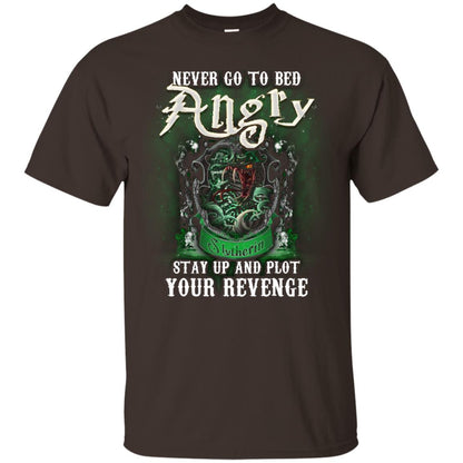 Never Go To Bed Angry Stay Up And Plot Your Revenge Slytherin House Harry Potter Shirt Dark Chocolate
