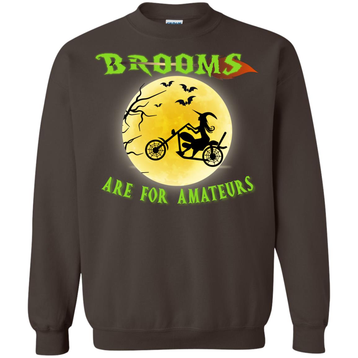 Brooms Are For Amateurs Witches Ride A Motorcycle Funny Halloween Shirt Dark Chocolate