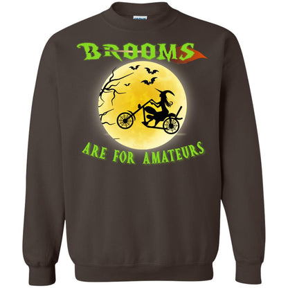 Brooms Are For Amateurs Witches Ride A Motorcycle Funny Halloween Shirt Dark Chocolate