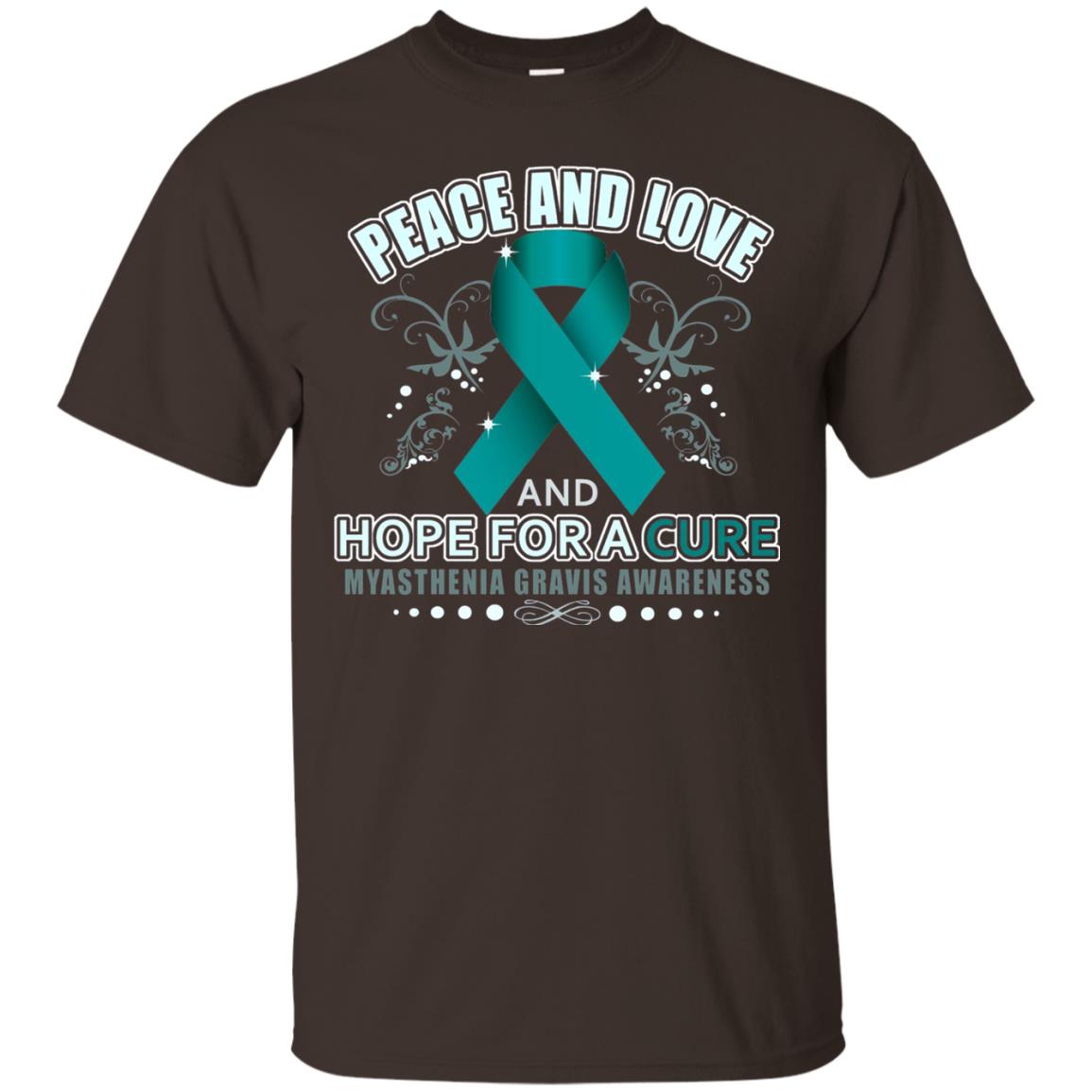 Myasthenia Gravis Awareness T-shirt Peace Love And Hope Dark Chocolate