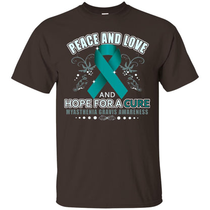 Myasthenia Gravis Awareness T-shirt Peace Love And Hope Dark Chocolate