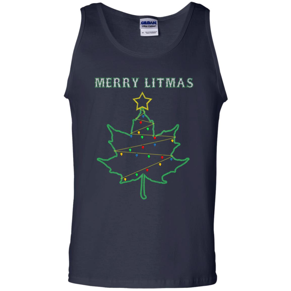 Merry Litmas Get Lit Christmas Tree With Light Shirt Navy