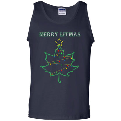 Merry Litmas Get Lit Christmas Tree With Light Shirt Navy