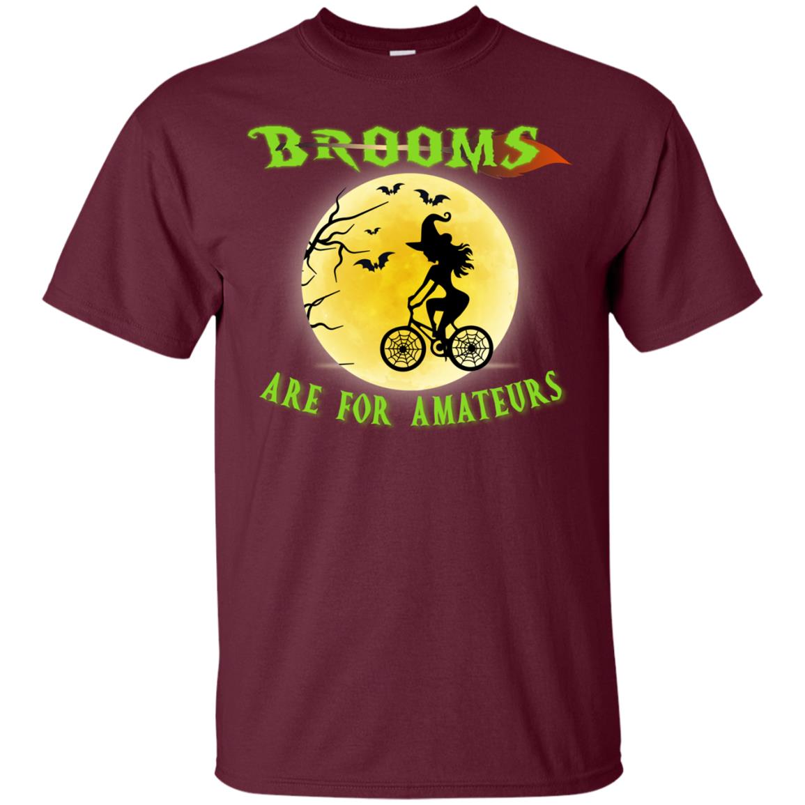 Brooms Are For Amateurs Witches Ride A Bicycle Funny Halloween Shirt Maroon