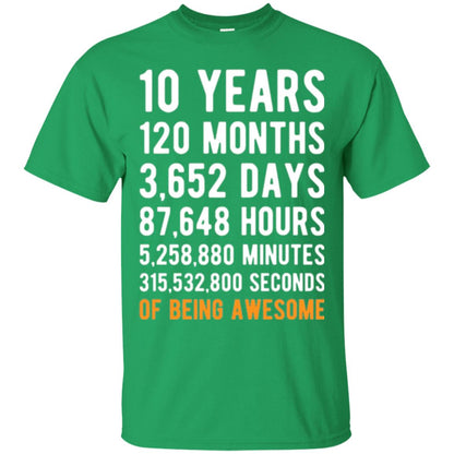 Birthday T-shirt 10 Years Old Of Being Awesome Irish Green
