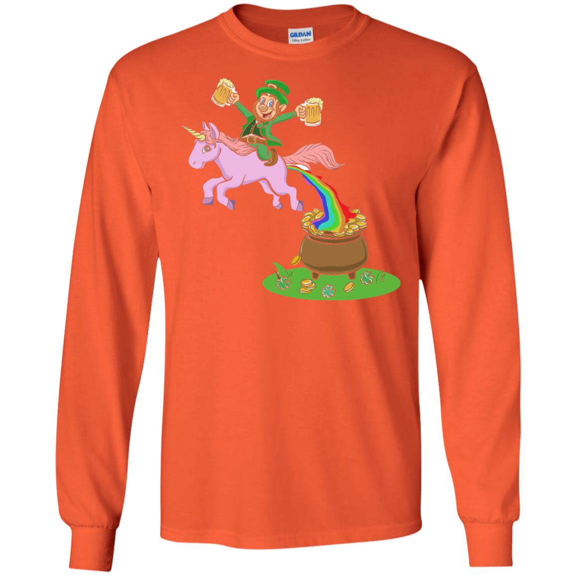 Leprechaun Riding A Unicorn Funny St Patricks Day T-shirt Orange