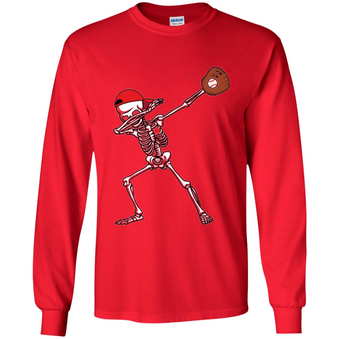 Dabbing Skeleton Baseball Lover T-shirt Red