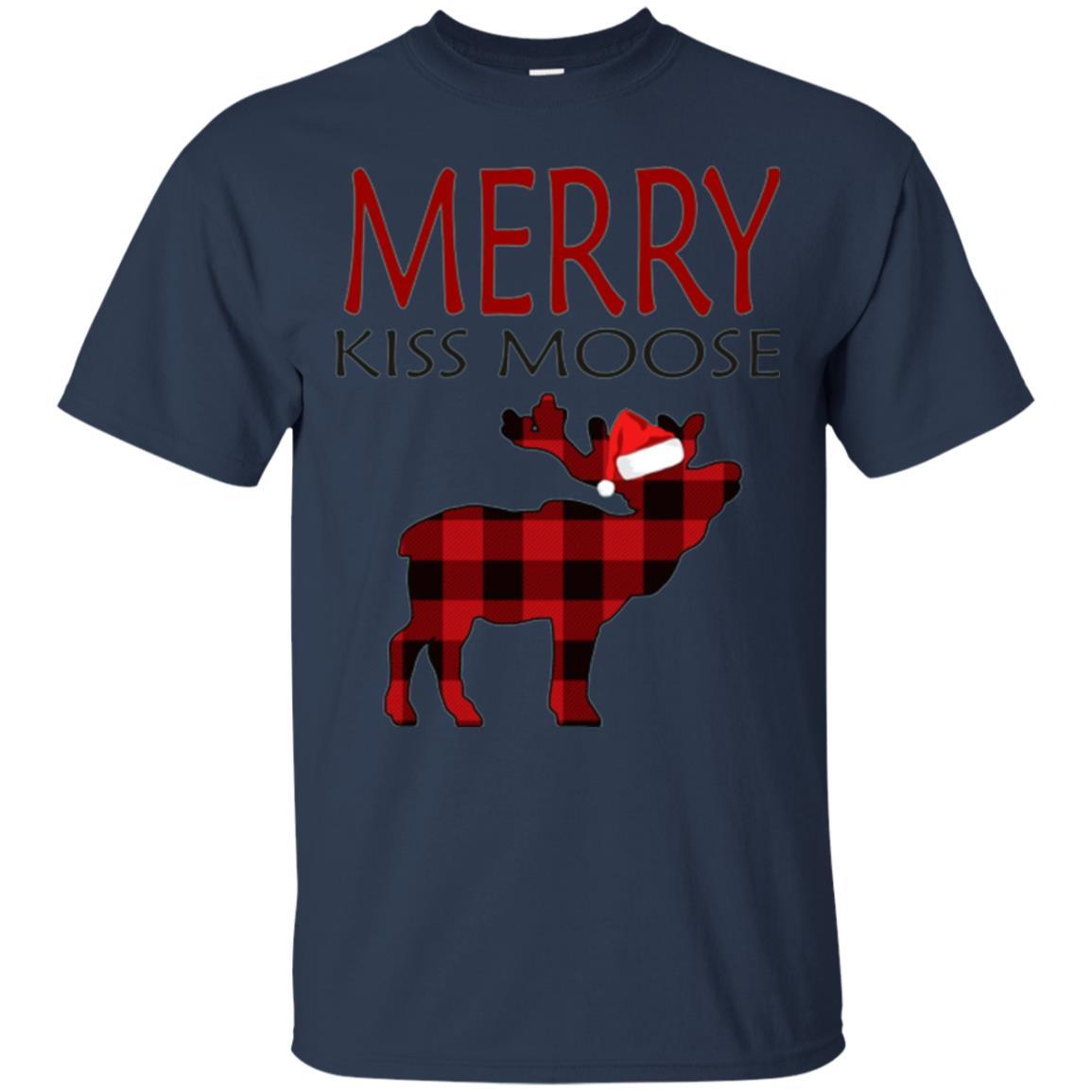 Christmas T-shirt Reindeer Plaid Moose Merry Kiss Moose Navy