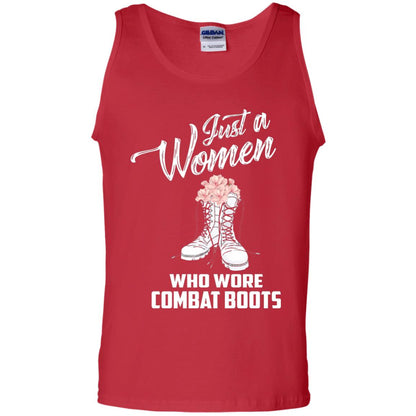 Just A Woman Who Wore Combat Boots Female Veteran T-shirt Red