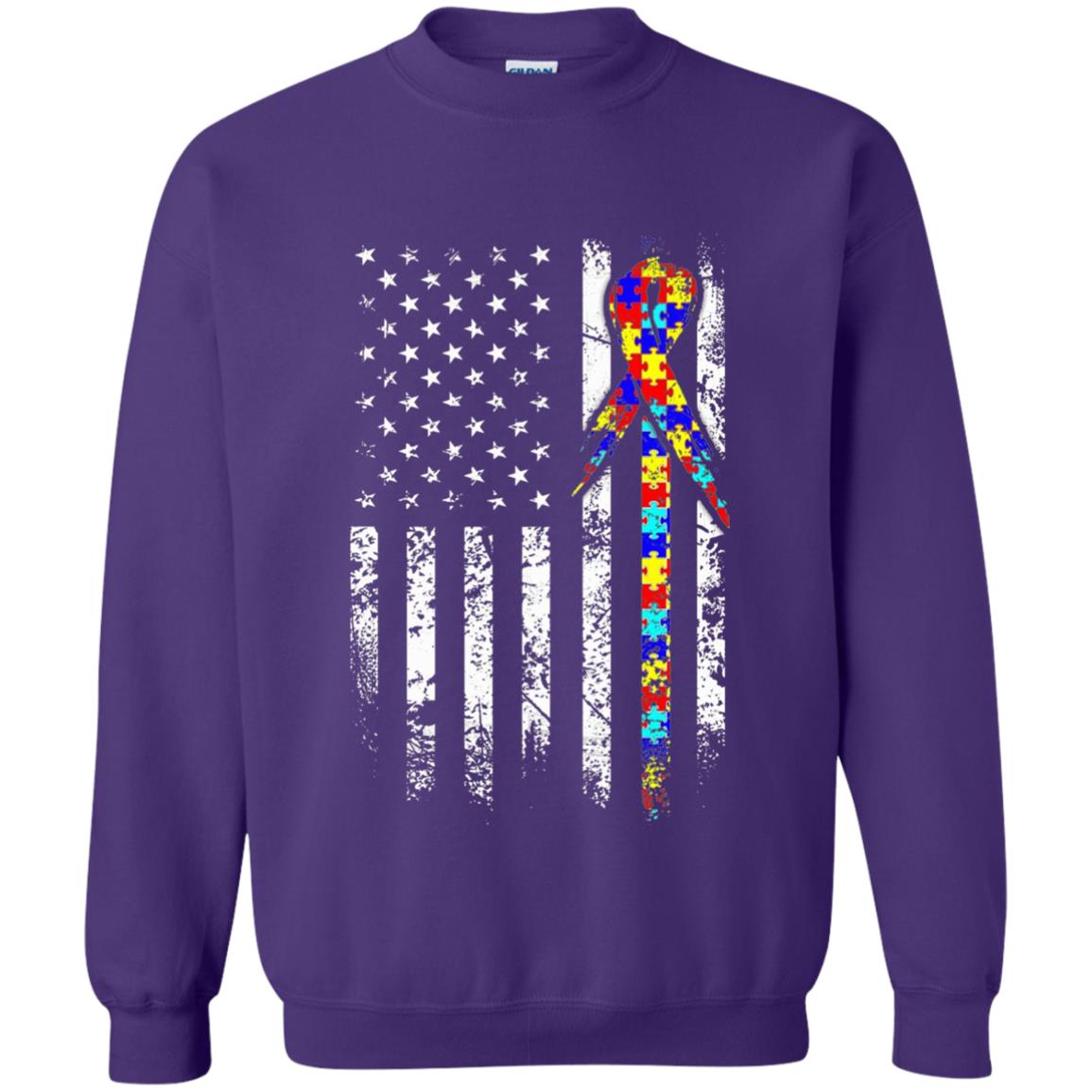 American Flag Distressed Autism Awareness T-shirt Purple
