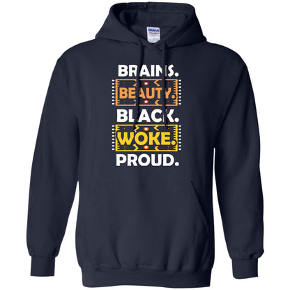 Brains Beauty Black Woke Proud African American T-shirt Navy