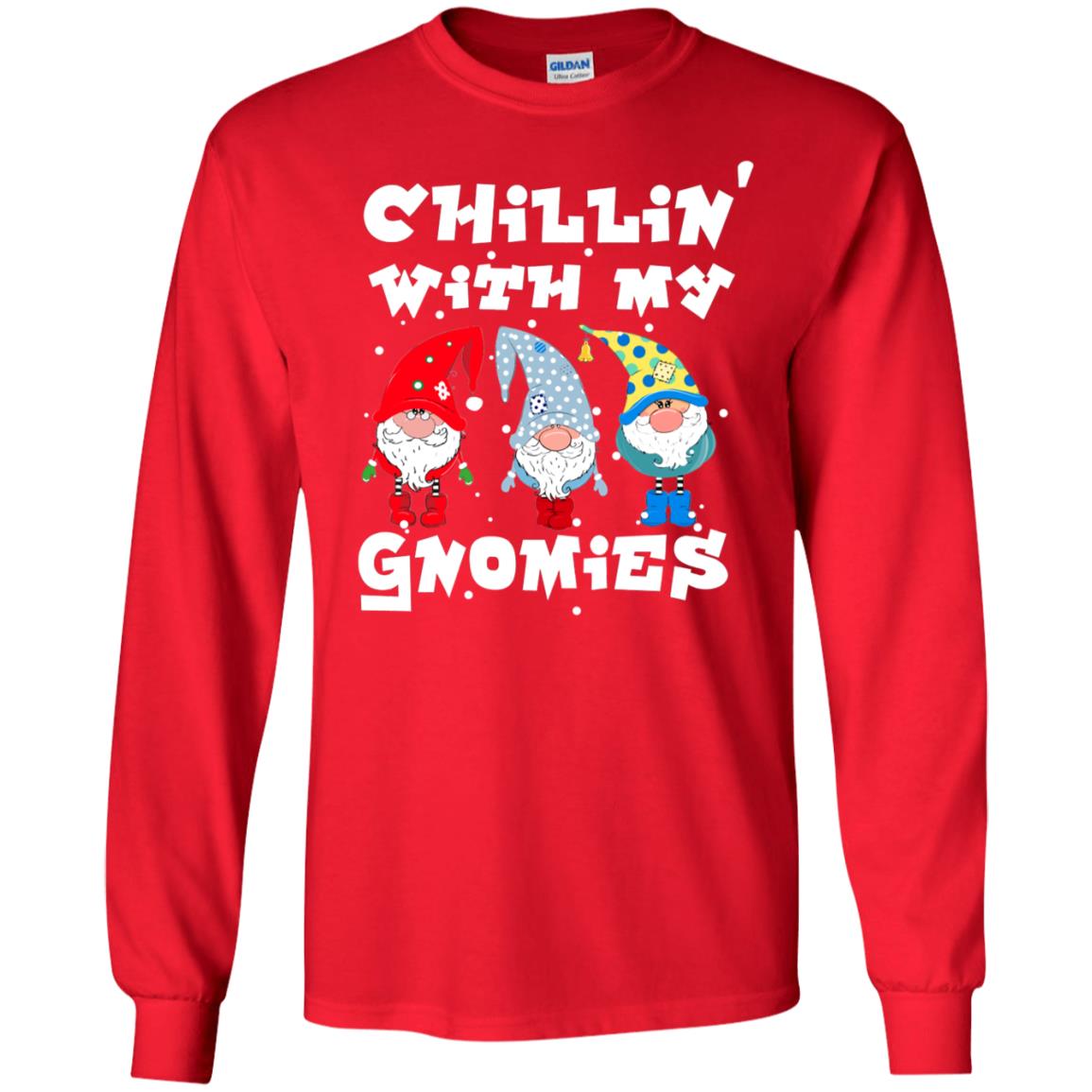 Chillin' With My Gnomies X-mas Gift Shirt For Mens Womens Kids Red