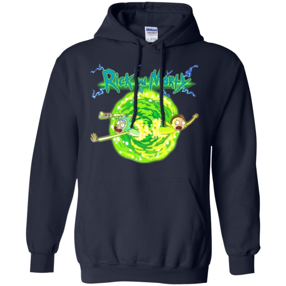 Rick Morty T-shirt Portal Glow Lightning Logo Navy