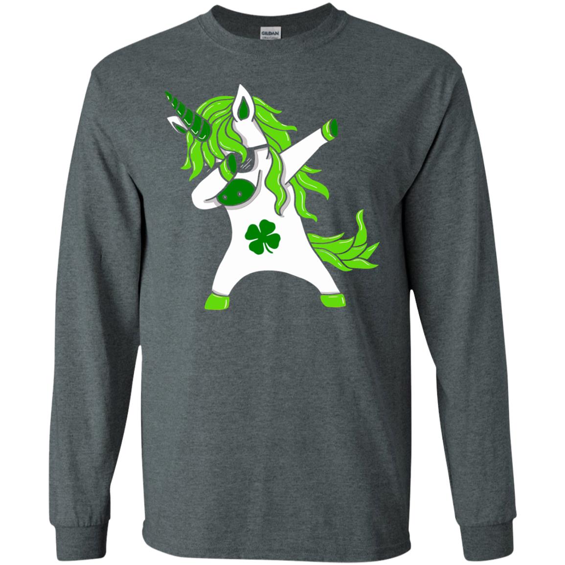Dabbing Unicorn St Patricks Day Lepricorn T-shirt Dark Heather