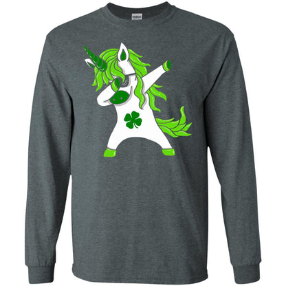 Dabbing Unicorn St Patricks Day Lepricorn T-shirt Dark Heather
