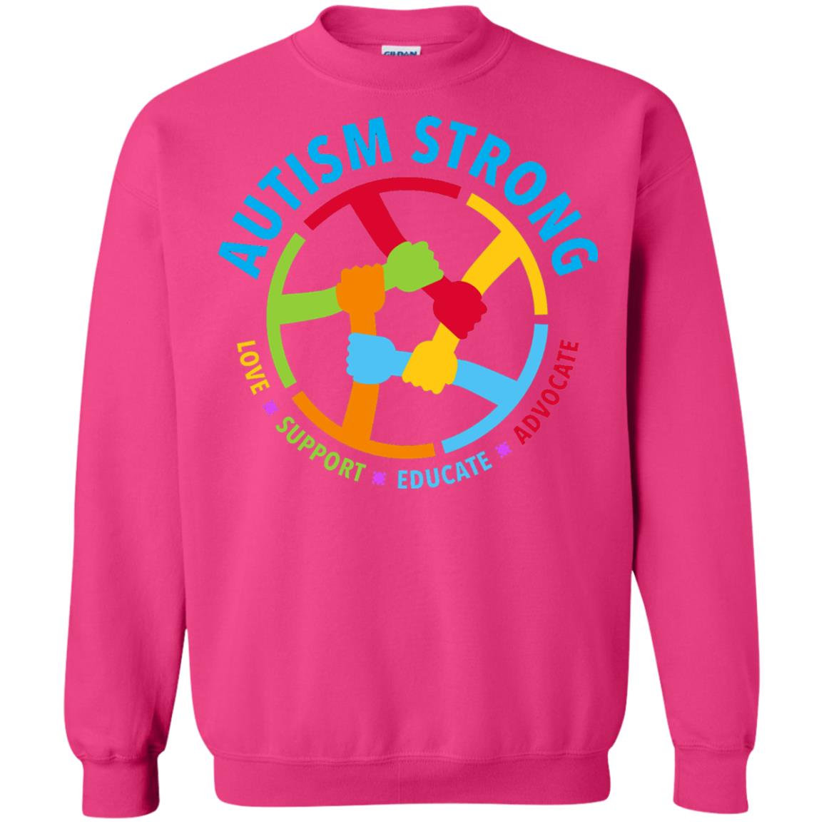 Autism Strong Love Support Educate Advocate Autism Awareness T-shirt Heliconia