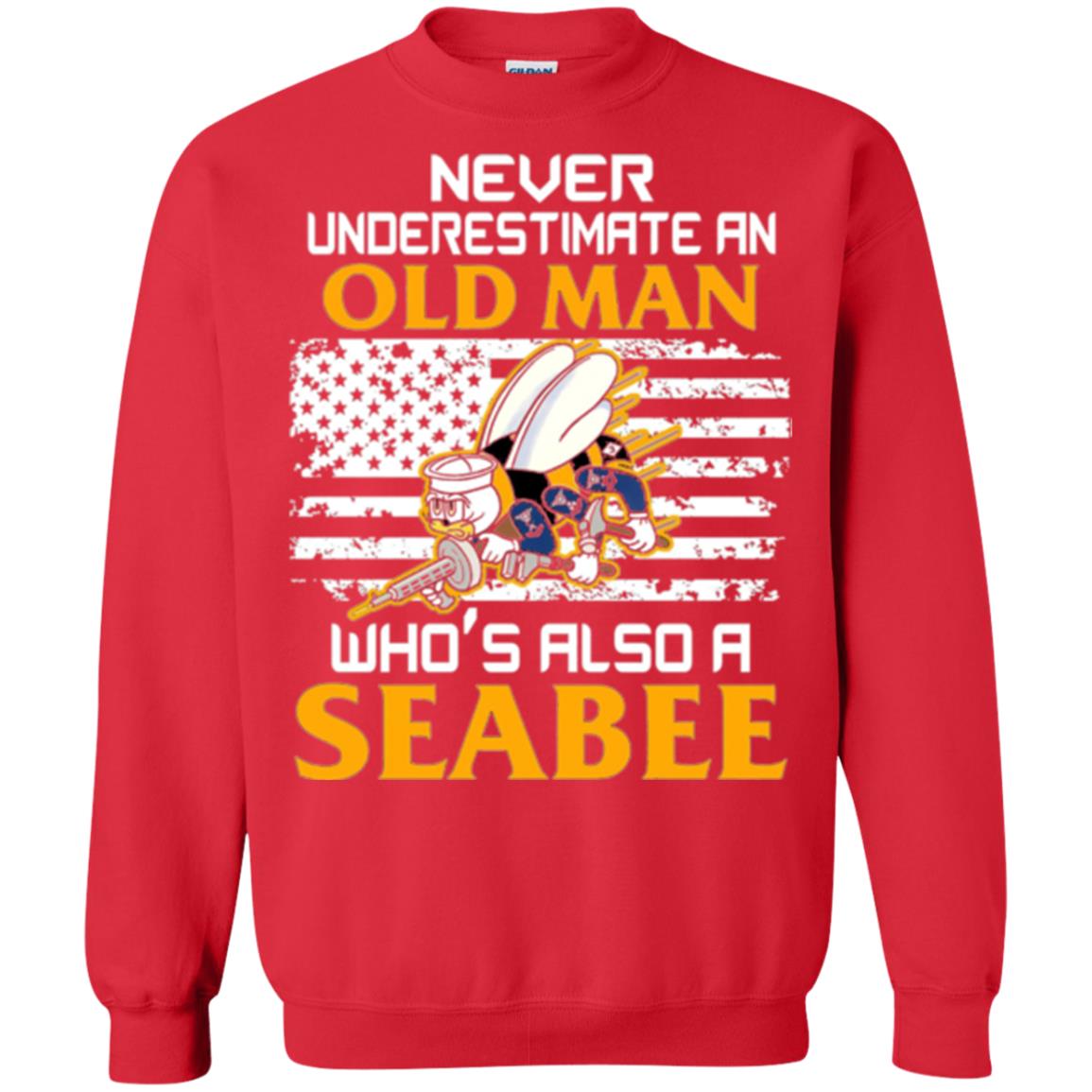 Navy Seabee Veteran T-shirt Never Underestimate An Old Man Red