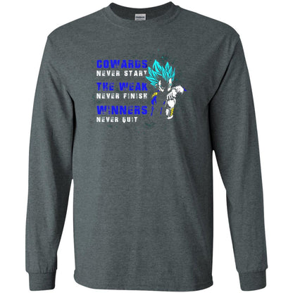 Cowards Never Start The Weak Never Finish Comic T-shirt Dark Heather