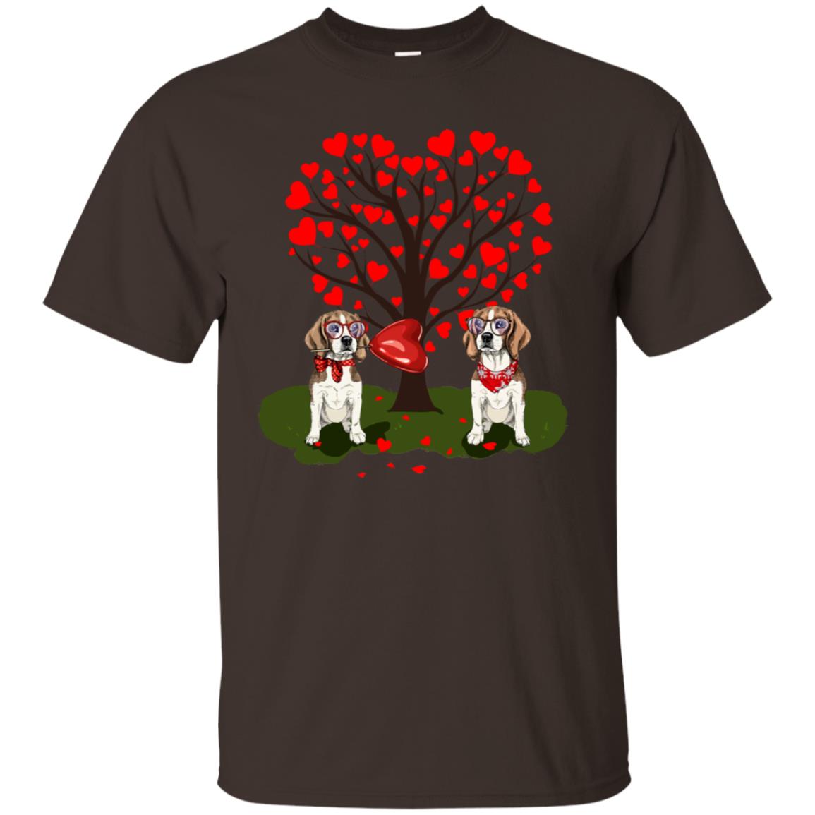 Valentine Beagle Couple Heart Tree Shirt Dark Chocolate