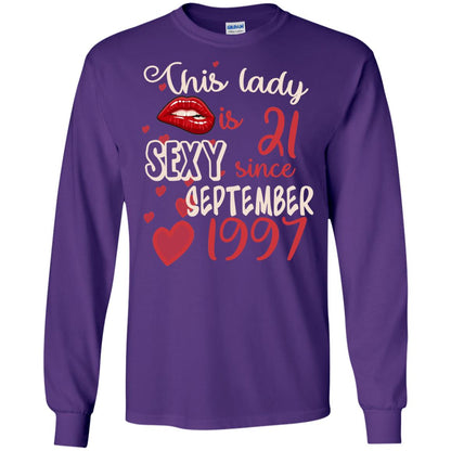 This Lady Is 21 Sexy Since September 1997 21st Birthday Shirt For September Womens Purple