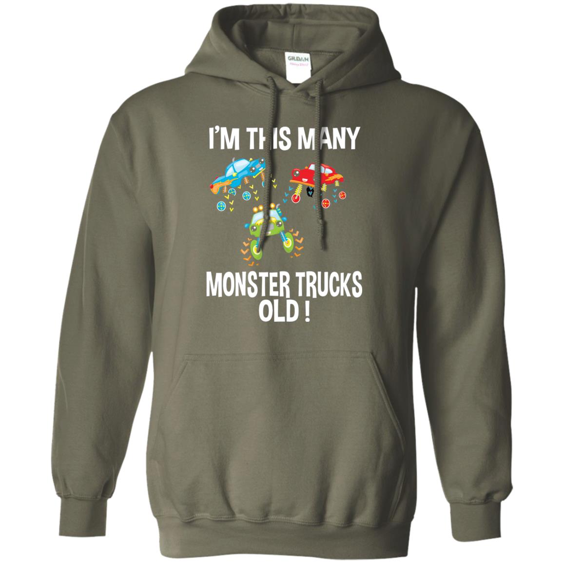 Birthday 3th Shirt Im This Many Monster Trucks Old Military Green