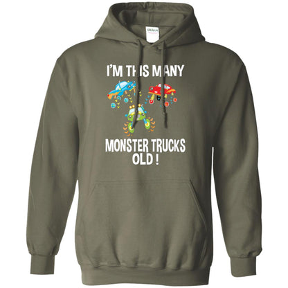 Birthday 3th Shirt Im This Many Monster Trucks Old Military Green