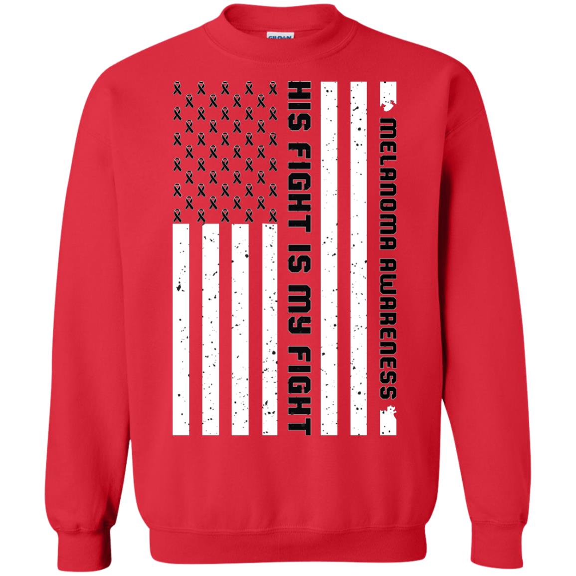 Melanoma Awareness His Fight Is My Fight Black Ribbon Stars Flag Of Usa Shirt Red