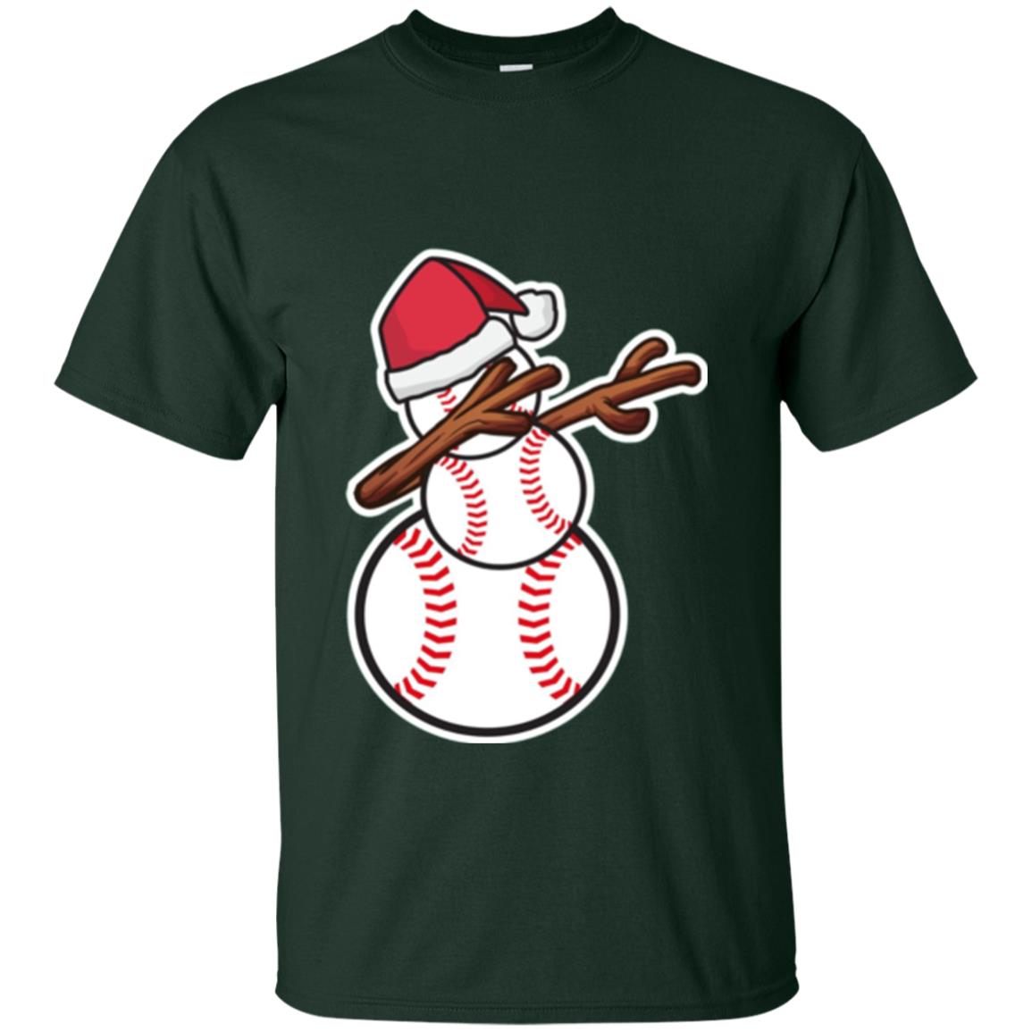 Christmas T-shirt Dabbing Snowman Baseball Forest Green