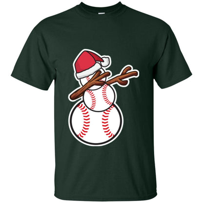 Christmas T-shirt Dabbing Snowman Baseball Forest Green