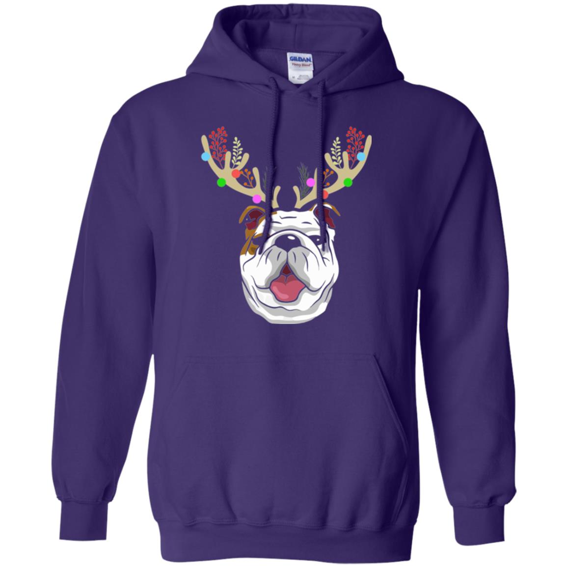 Dog Lovers T-shirt Funny Bulldogs With Antlers Purple