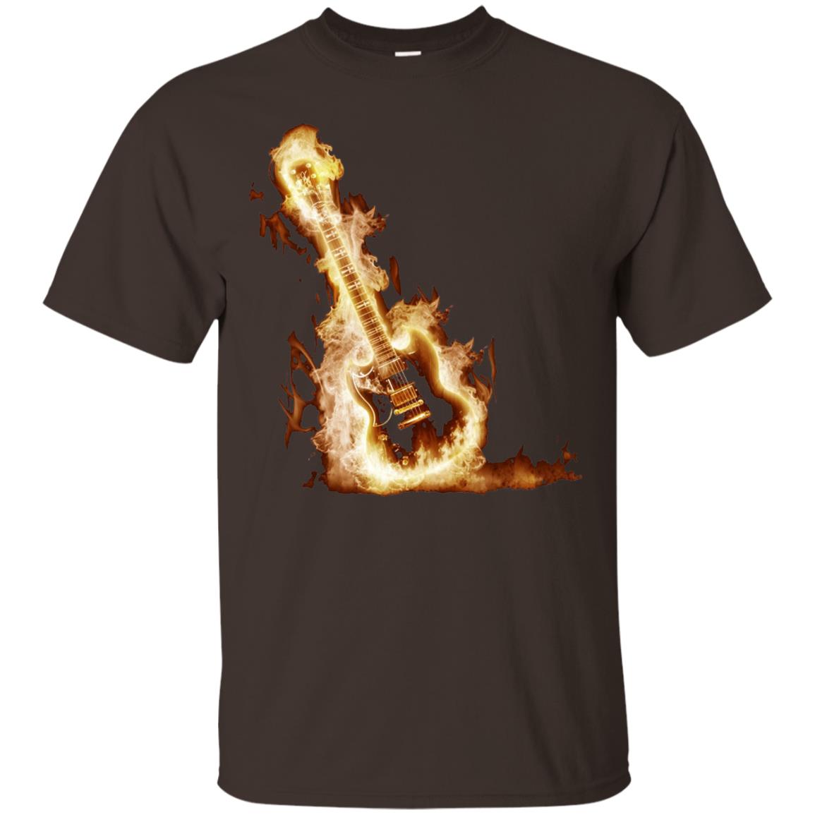Rock Guitar On Fire T-shirt Dark Chocolate