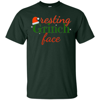 Funny Christmas T-shirt Resting Grinch Face Forest Green