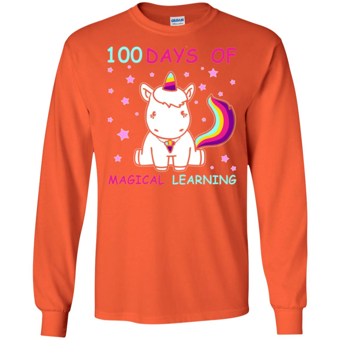 Unicorn Lover T-shirt 100 Days Of Mgical Learning Orange