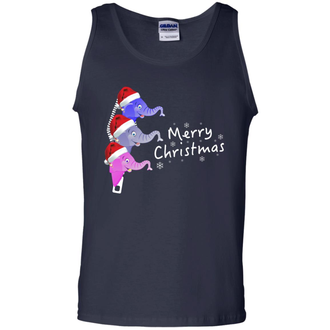 Merry Christmas Elephant With Santa Hat In Pocket Zip X-mas Gift Shirt Navy
