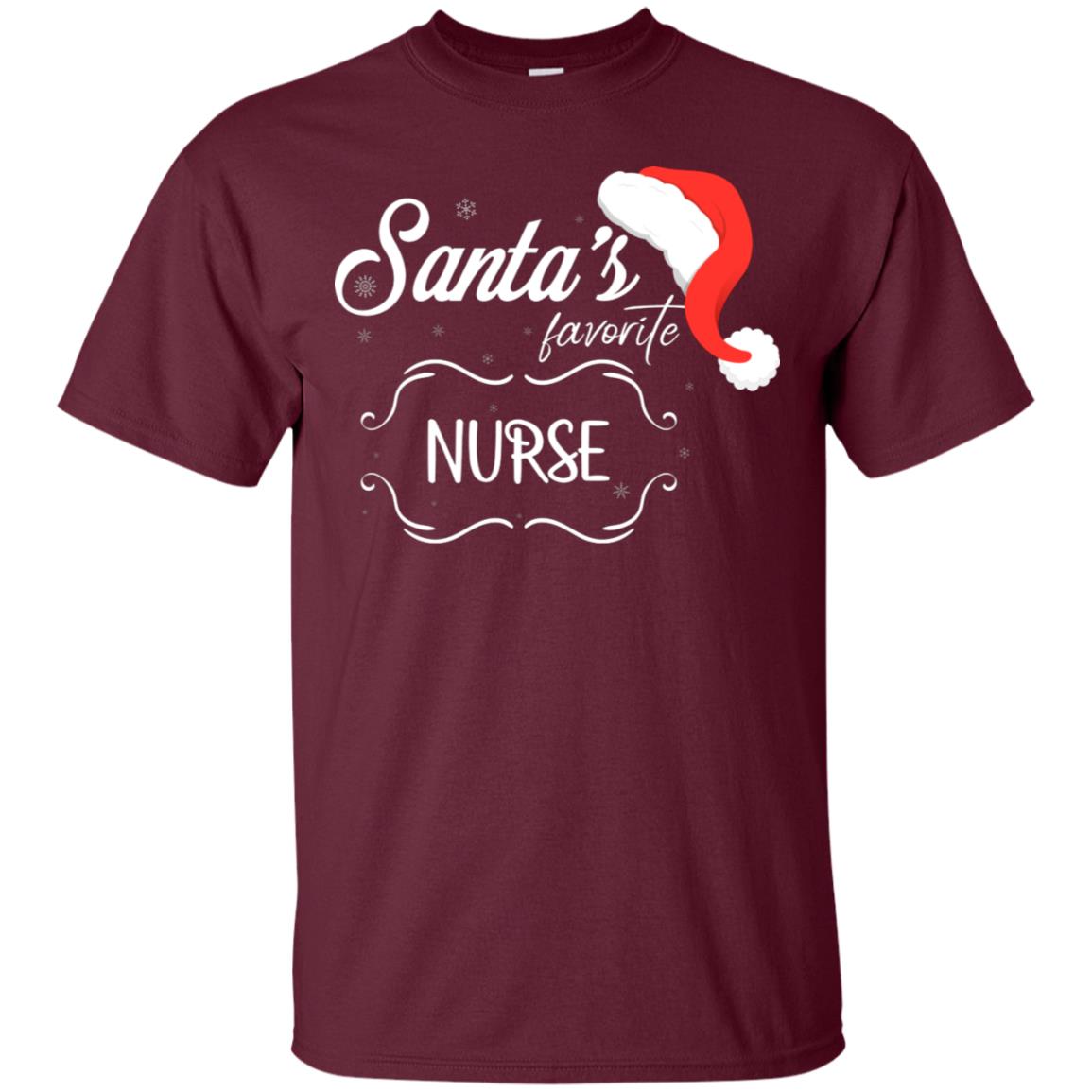 Santa's Favorite Nurse Nursing X-mas Gift Shirt For Nurse Maroon