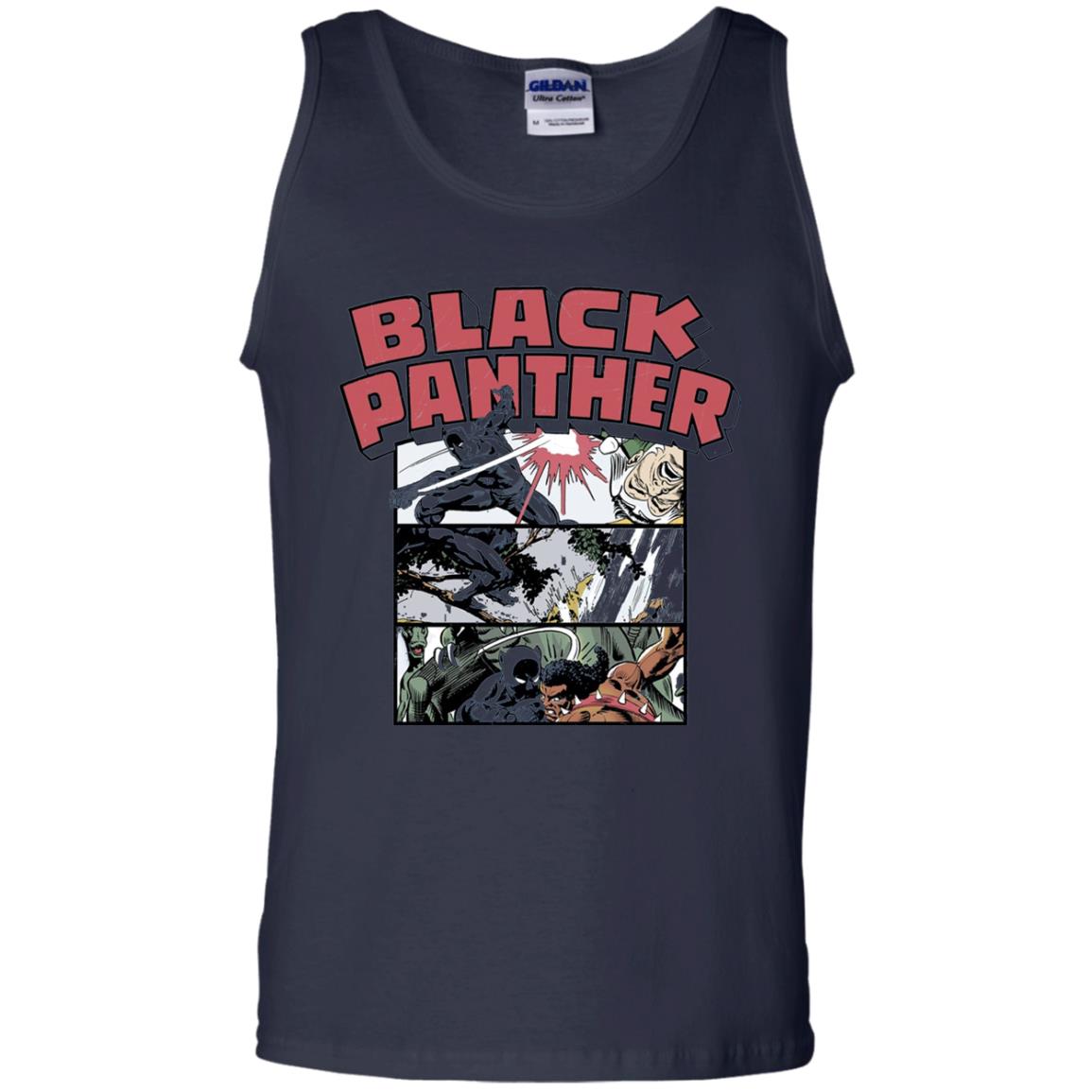 Black Panther Retro Comic Stacked Panel Art T-shirt Navy