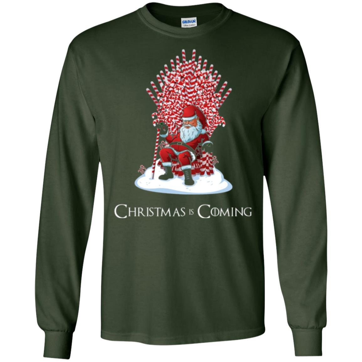 Funny Christmas T-shirt Santa Candy Cane Throne Forest Green