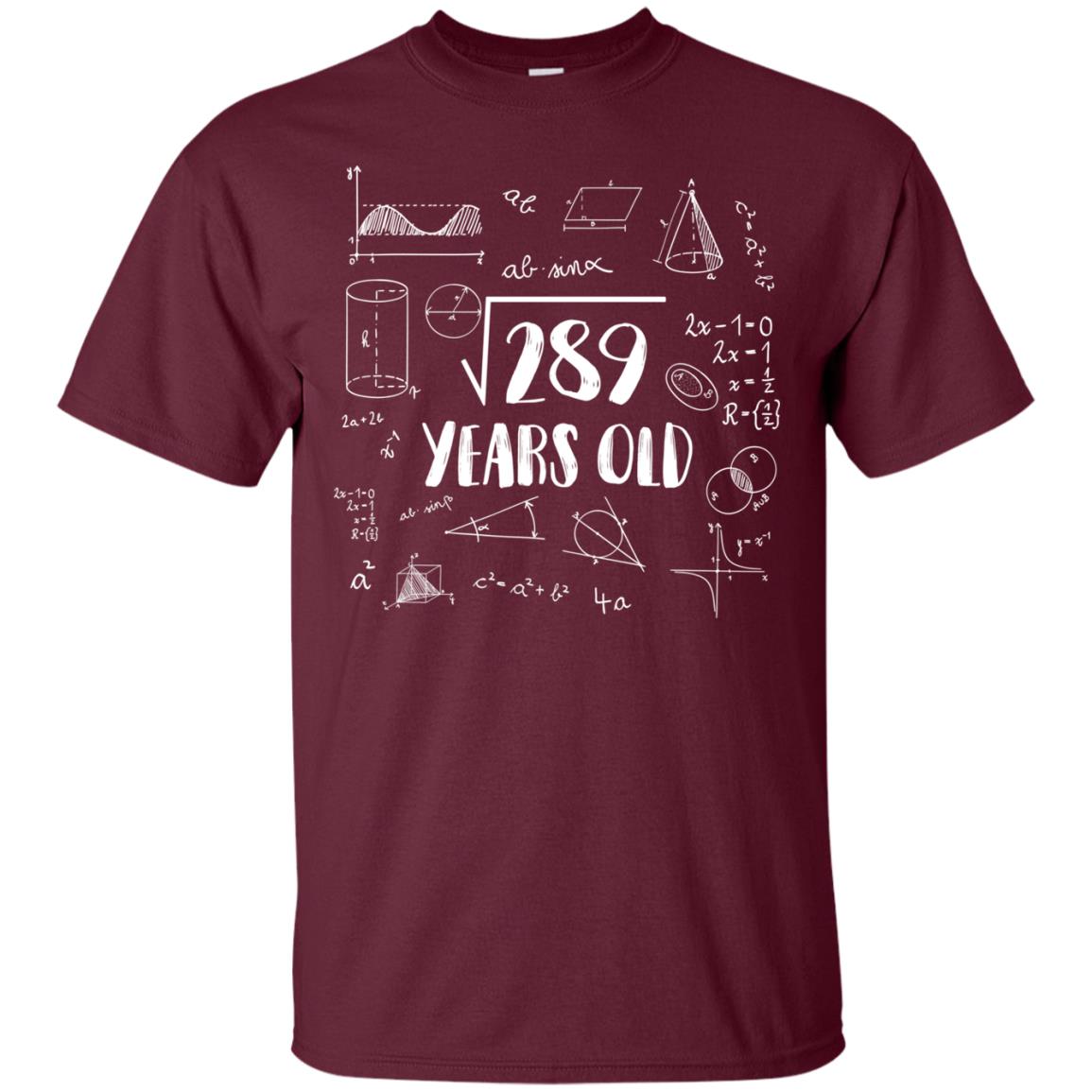 Square Root Of 289 17th Birthday 17 Years Old Math T-shirt Maroon