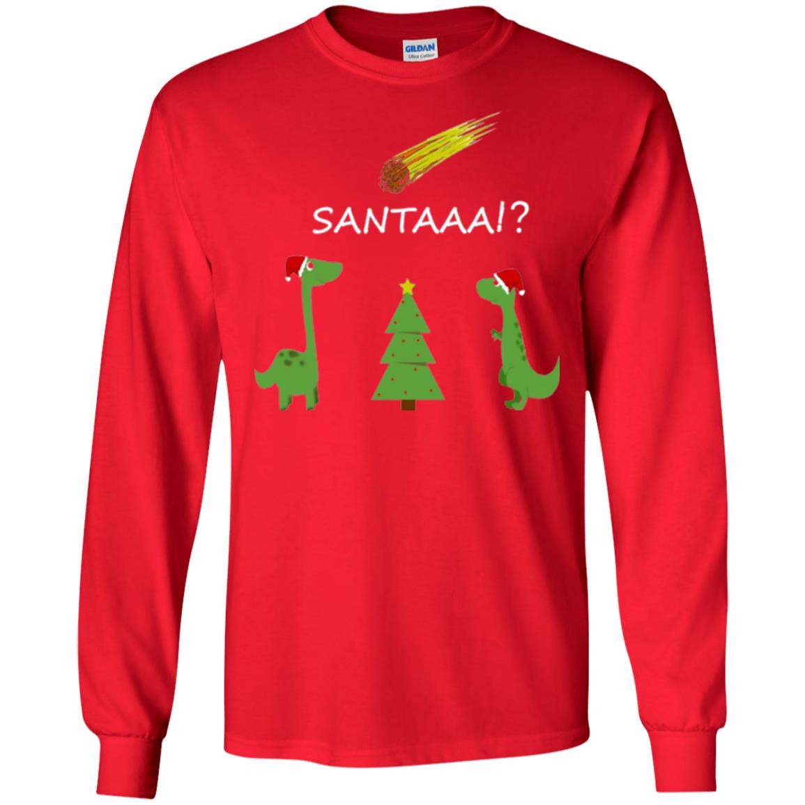 Christmas T-shirt Funny Dinosaus Santaaa Red