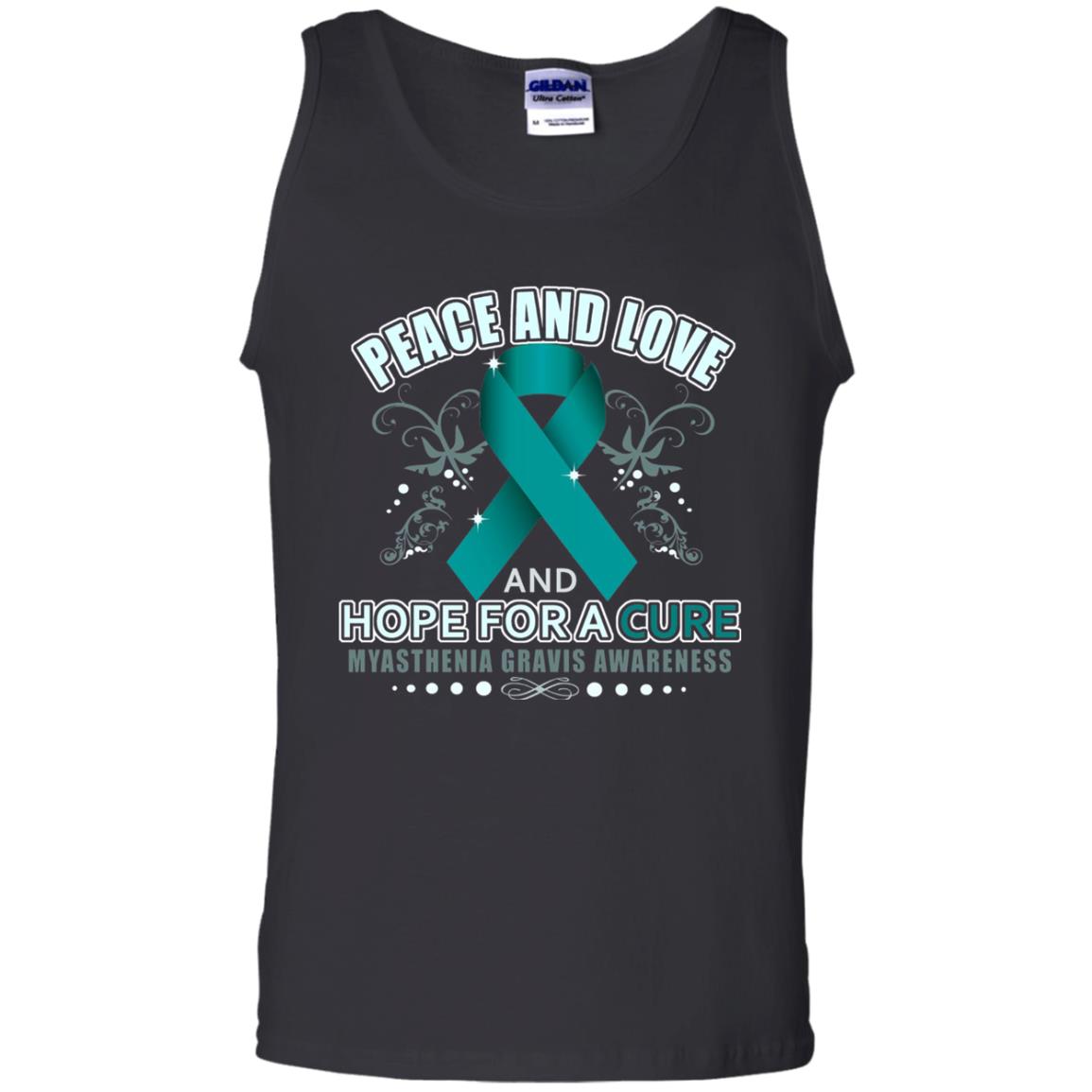 Myasthenia Gravis Awareness T-shirt Peace Love And Hope Black