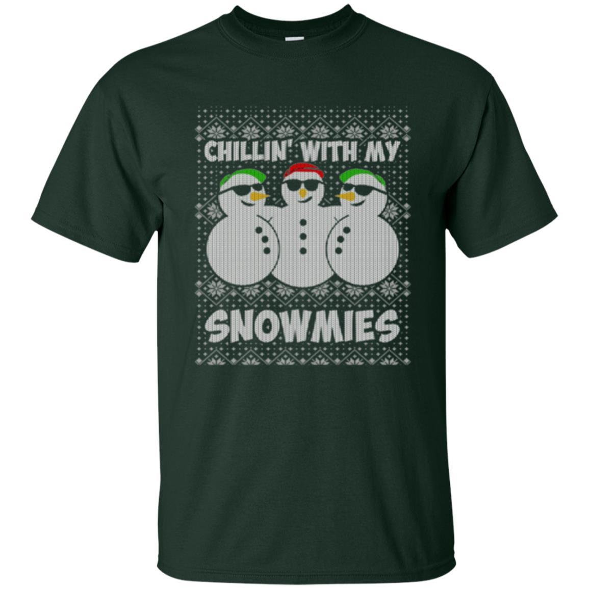Christmas T-shirt Chillin With My Snowmies Forest Green
