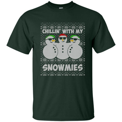 Christmas T-shirt Chillin With My Snowmies Forest Green