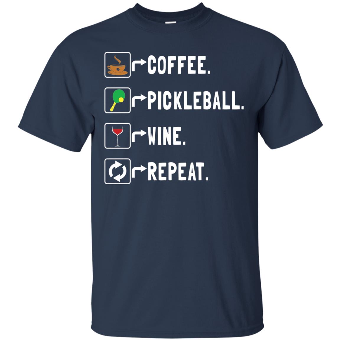 Funny Coffee Lovers T-shirt Pickleball Wine Repeat Navy