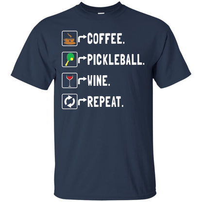 Funny Coffee Lovers T-shirt Pickleball Wine Repeat Navy